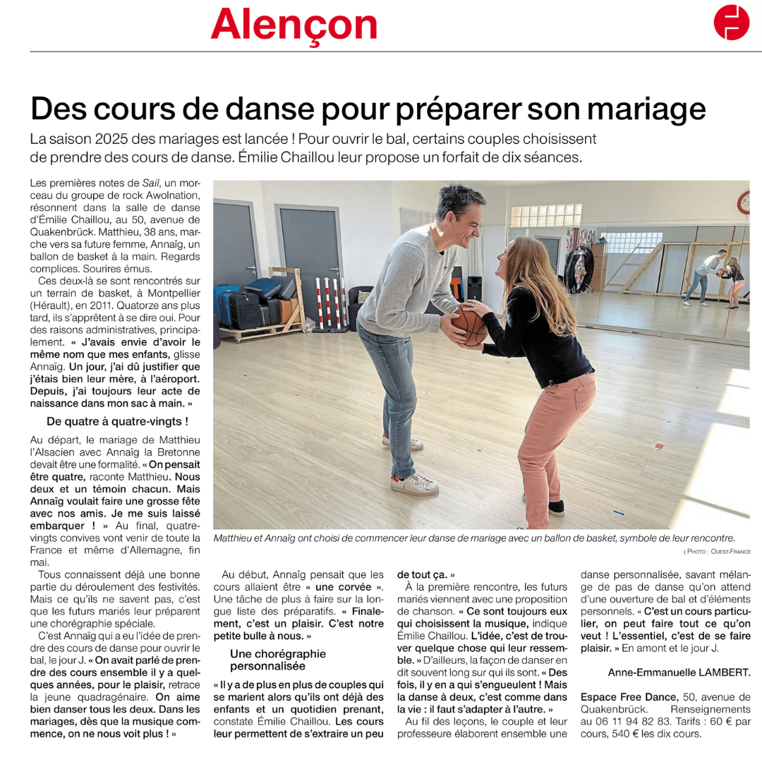 Article Ouest-France sur les cours de danse de mariage